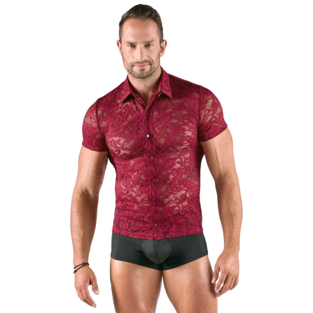 Svenjoyment Men's Shirt Model L, Dark Red Floral Lace, Short Sleeves