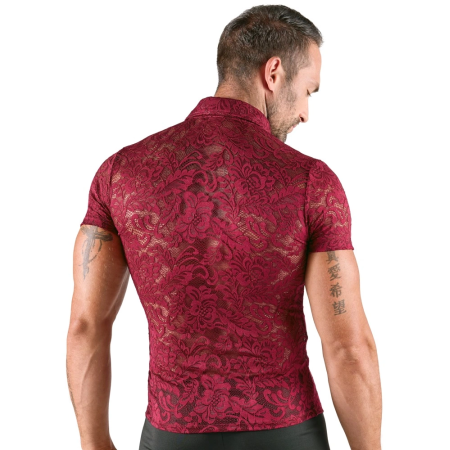 Svenjoyment Men’s Lace Shirt Burgundy Floral Short Sleeve M