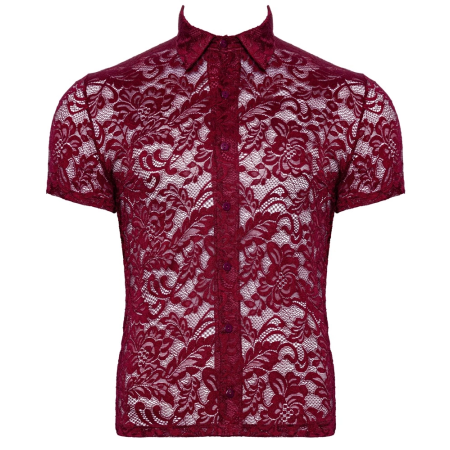 Svenjoyment Shirt Model S Dark Red Floral Lace, Short Sleeve, Stretch Fit