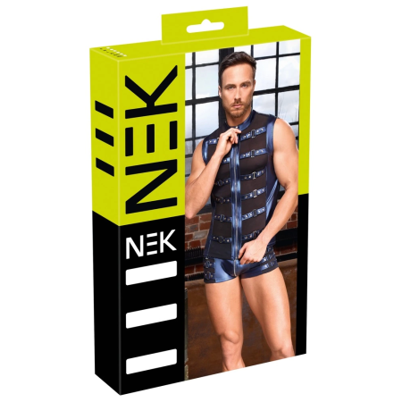 NEK Metallic Blue Strap-Detail Shirt with Powernet Inserts, Size M