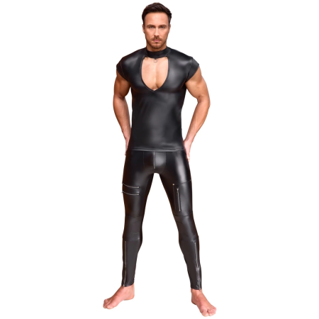 NEK Men's Black V-Cut Matte Shirt M - Short Sleeve, Stand-Up Collar