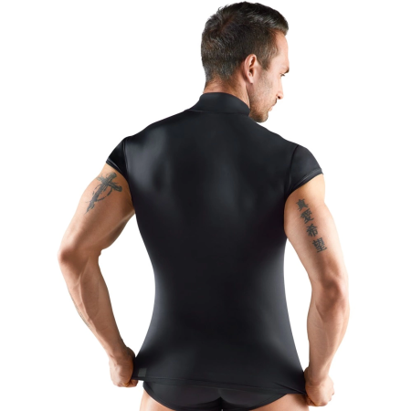 Svenjoyment Shirt L Black Microfibre with Transparent Stripes, Short Sleeve