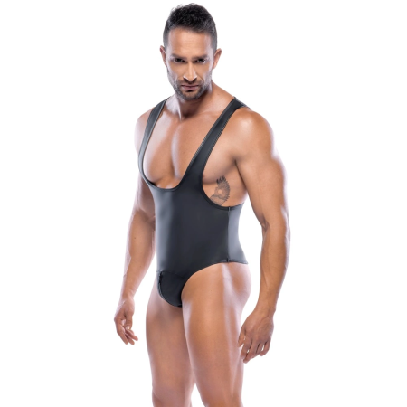 Svenjoyment Men's Bodysuit S Black Matte Wrestler Style Zippered Front