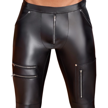 NEK Men's Matte Black Trousers M with Multiple Zips and Pockets