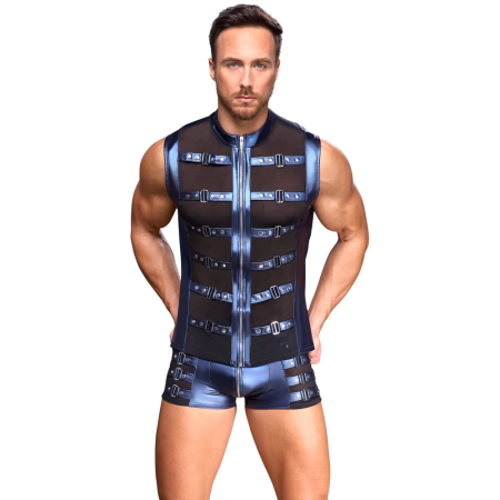 NEK Men’s Metallic Blue Fitted Pants with Zipper and Powernet Inserts L