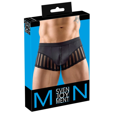 Svenjoyment Men’s Black Microfibre Pants with Transparent Stripes, Size M