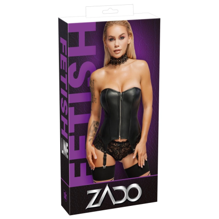 ZADO Lamb Leather Corset XS with Adjustable Suspender Straps, Black