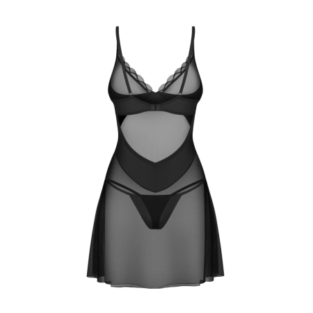 Obsessive Stelisa Black Chemise & Thong Set 2XL/3XL Adjustable Fit