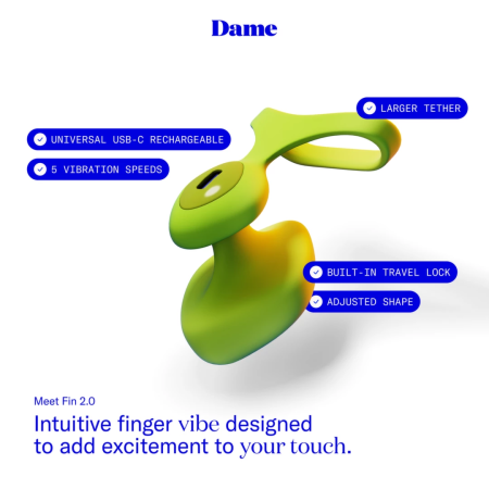 Dame Fin 2.0 Citrus - Compact Intimate Finger Device, Waterproof, USB-C