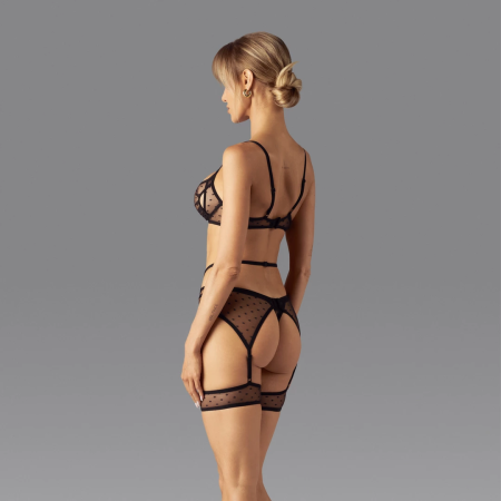 Obsessive Nuites 3-Piece Lingerie Set Black S/M - Underwired Bralette & Garter Belt