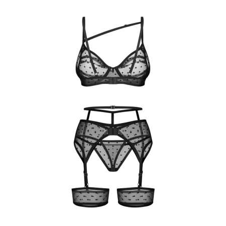 Obsessive Nuites 3-Piece Lingerie Set Black S/M - Underwired Bralette & Garter Belt