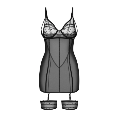 Obsessive Nuites Chemise Black L/XL - Elegant Sheer Nightwear with Details