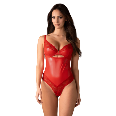 Obsessive Aliosa Teddy Red 2XL/3XL - Elegant Lace Bodysuit with Cutouts