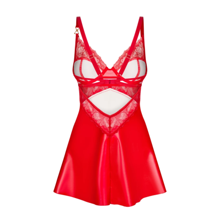 Obsessive Aliosa L/XL Red Chemise Set with Lace and Adjustable Straps