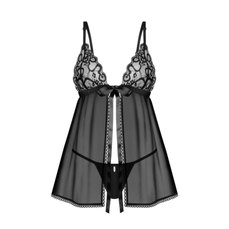 Obsessive Blomentis Babydoll & Thong Set Black XS/S Elegant Lace