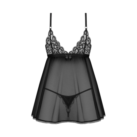 Obsessive Blomentis Babydoll & Thong Set Black XS/S Elegant Lace