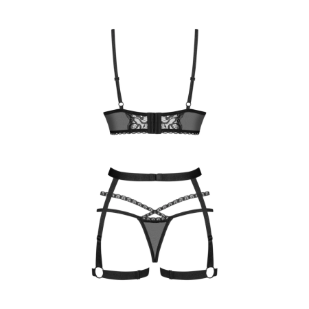 Obsessive Blomentis 3-Piece Lingerie Set Black XS/S Adjustable Fit