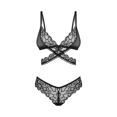Obsessive Blomentis 2-Piece Black Lingerie Set XS/S, Adjustable Lace