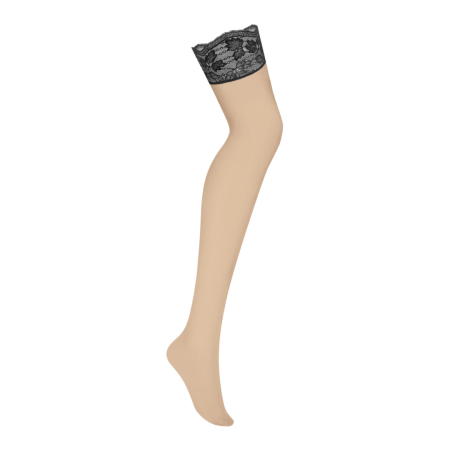 Obsessive Nutris Elegant Beige Stockings with Black Lace XL/2XL
