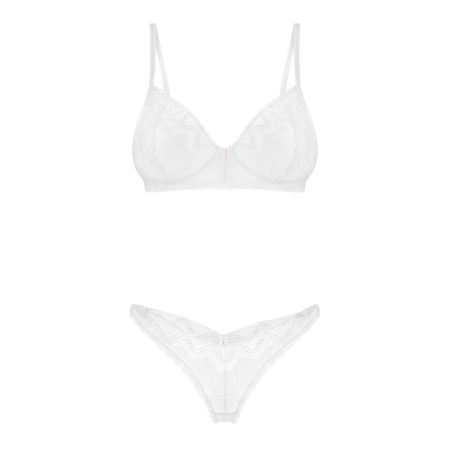 Obsessive Alissium White Bra & Thong Set XL/2XL Lace Geometric Design