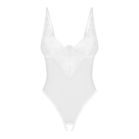 Obsessive Alissium White Bodysuit XL/2XL - Geometric Lace, Open Design