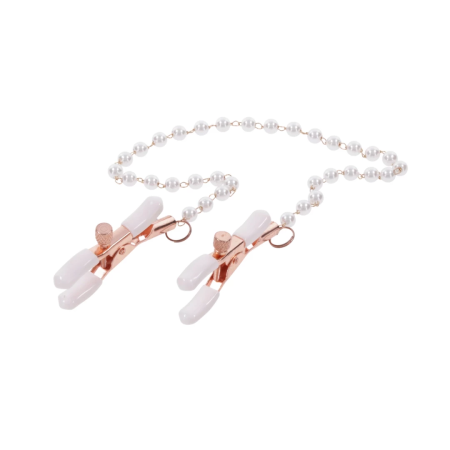 Sportsheets S&M Peaches n' CreaMe Pearl Nipple Clamps Rose Gold Adjustable