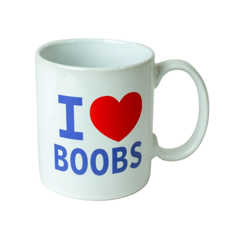 I Love Boobs Mug White 400ml - Humorous Printed Ceramic Cup, Dishwasher Safe