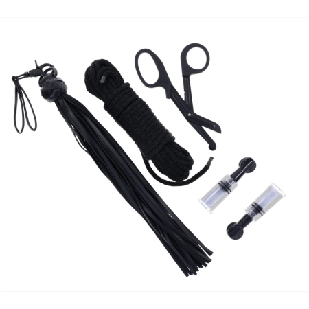 Sportsheets Tied & Twisted Black Bondage Set with Rope & Accessories
