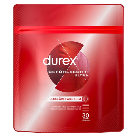 Durex Gefuhlsecht Ultra 30 pcs - Ultra-Thin Latex Condoms, Size 52 mm