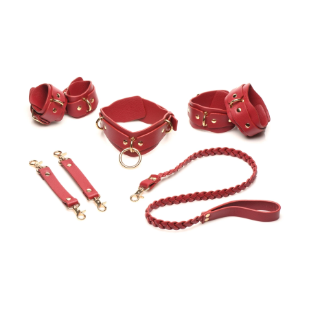 XR Brands Vegan Leather Restraints Set Red Adjustable Buckles