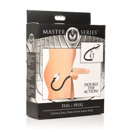 XR Brands Tug and Plug Dual Ring with Aluminum Plug - Adjustable System