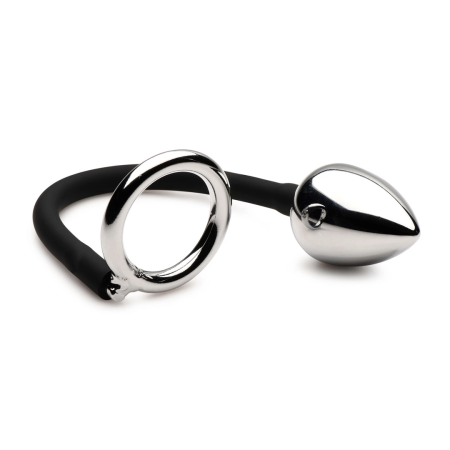 XR Brands Tug and Plug Dual Ring with Aluminum Plug - Adjustable System