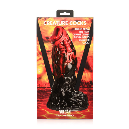 Vulcan Silicone Intimate Device Black/Red - Textured, Suction Cup, Large Size