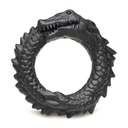 XR Brands Black Caiman Silicone Intimate Ring Black Stretchy Design