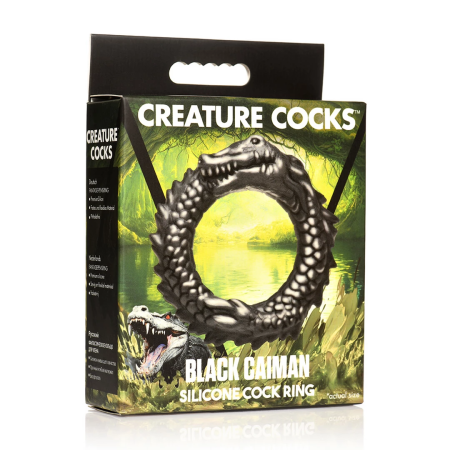 XR Brands Black Caiman Silicone Intimate Ring Black Stretchy Design
