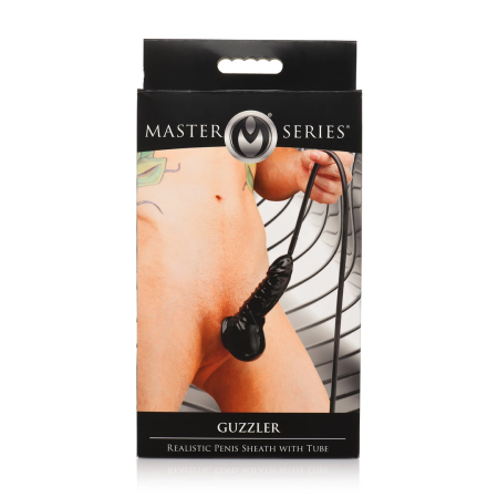 Guzzler Black Latex Intimate Sheath with Extended Silicone Tube