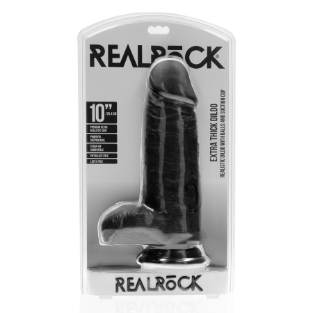 RealRock Extra Thick Intimate Device 25.4 cm Black with Suction Base