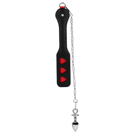 Ouch! Hearts Paddle & Metal Plug Set Black - Chain-Linked Design