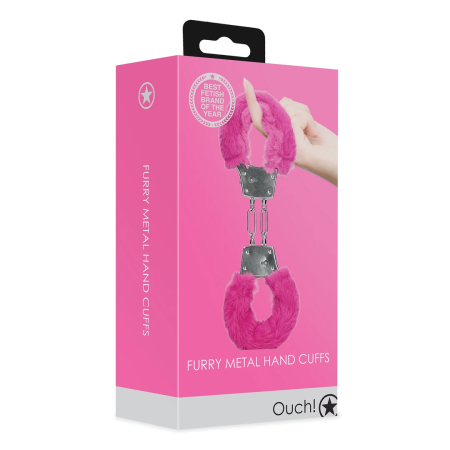 Loving Joy Furry Metal Handcuffs Pink - Adjustable Plush Restraints