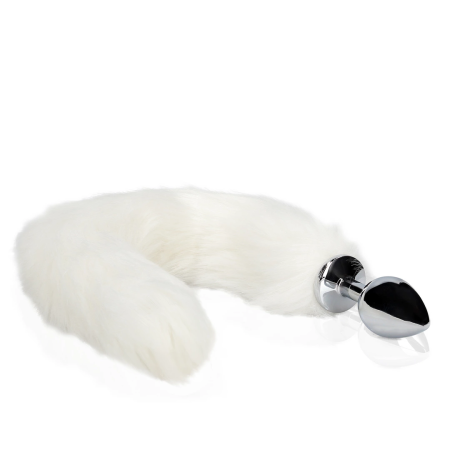 Sinner Gear Fox Tail Plug White - Metal Accessory with Faux Fur Tail
