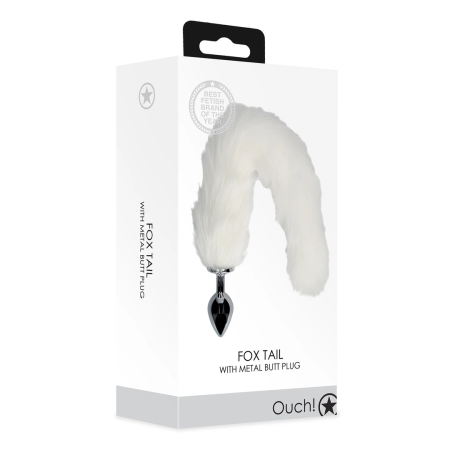 Sinner Gear Fox Tail Plug White - Metal Accessory with Faux Fur Tail