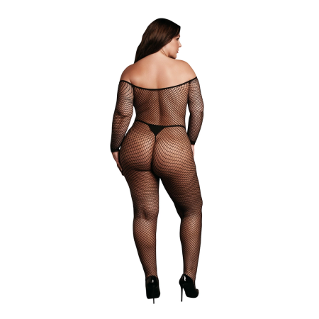 OSX Bodystocking Off-Shoulder Fishnet Longsleeve Black Plus Size
