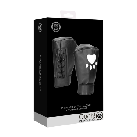 Ouch! Neoprene Paw Mittens - Adjustable Black Boxing Gloves Style