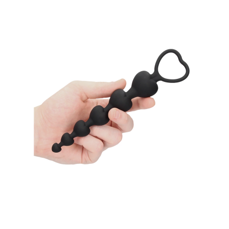 Sinner Gear Silicone Heart Bead Chain - Flexible Intimate Trainer, Black