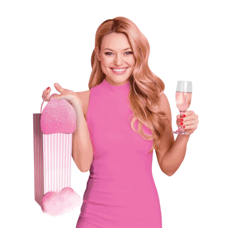 Candyprints Tall Novelty Gift Bag with Glitter and Feathers, Pink