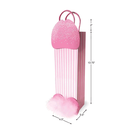 Candyprints Tall Novelty Gift Bag with Glitter and Feathers, Pink