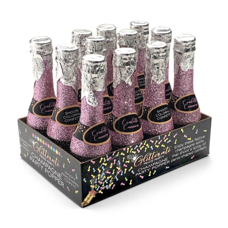 Glitterati Champagne Confetti Mini Bottle Poppers 12-Pack Display