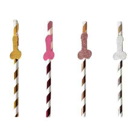Glitterati Party Straws Set - Metallic Stripe, Assorted Colors, 8 pcs
