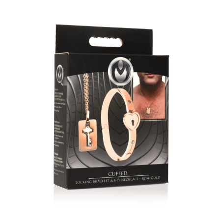 Cuffed Rose Gold Locking Bracelet & Key Pendant Necklace Set