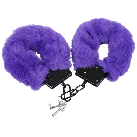 Doc Johnson Fluff Cuffs Intimate Restraints Soft Faux Fur Purple